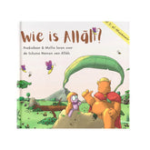Boekomslag van Poekiebeer & Mollie met cartoon dieren en titel Wie is Allah?